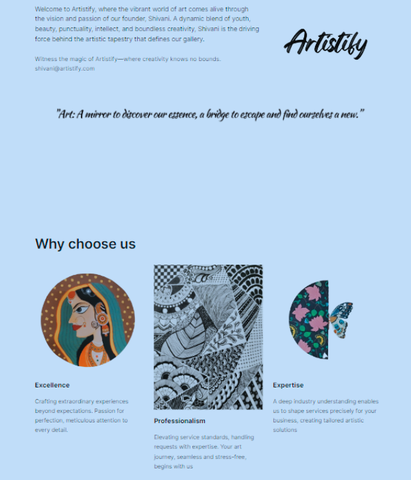 Image of Artistify Website Homepage