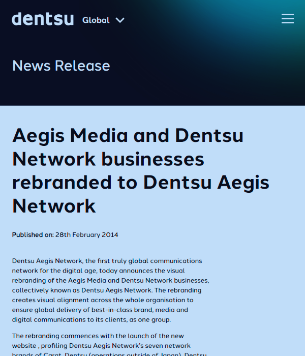 Image of Aegis Media Website Homepage