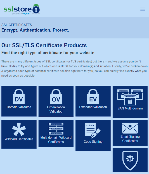 Image of SSL Store Website Homepage