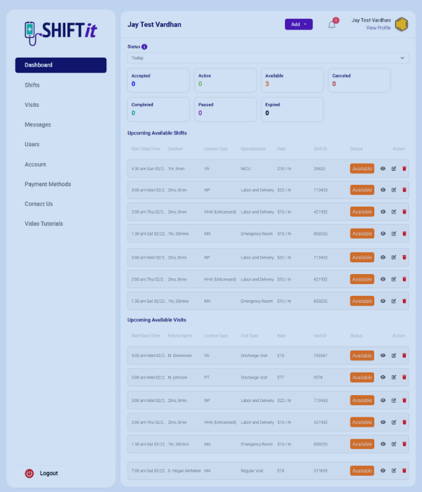 Image of Shift IT ProConnect Tool's Dashboard'