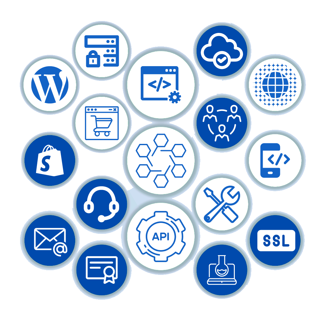 a image with multiple icons represent software services